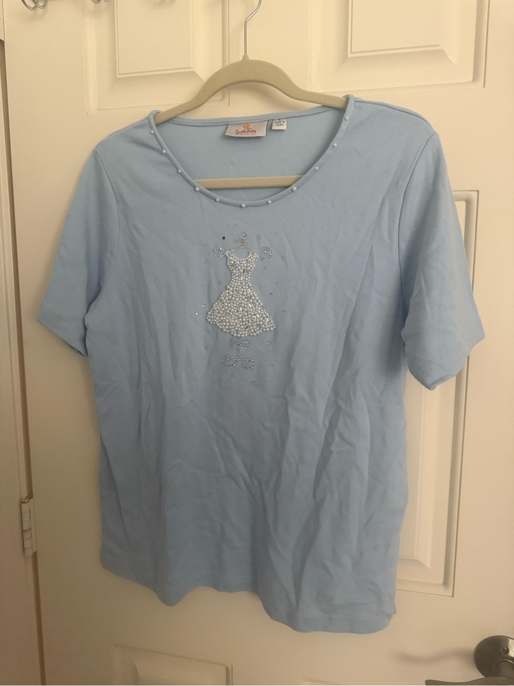 One Step Ahead Light Blue Short-Sleeve Tee with Bead Dress Motif